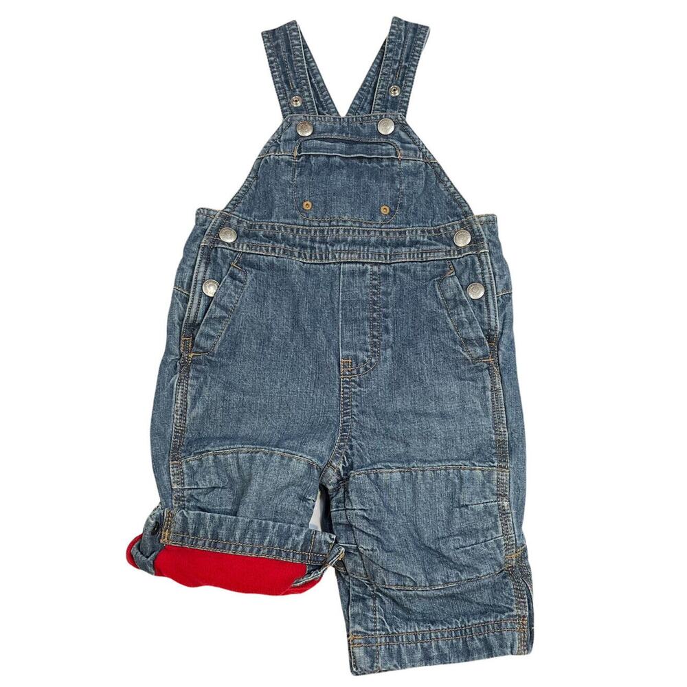 Baby Gap Blue Denim Overalls 3 6 Months‎ Warm Poly Fleece Lined Leg Snaps Cotton